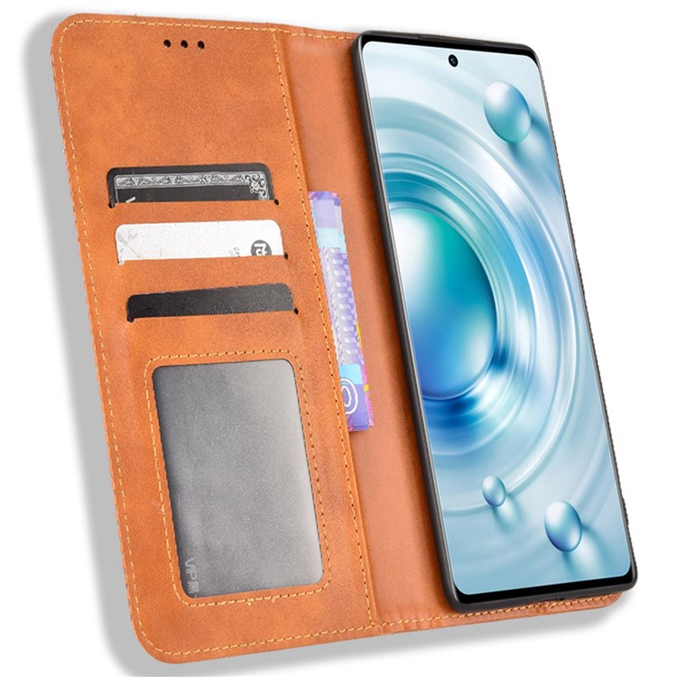 For vivo X80 5G Flip Folio Book Phone Case Shockproof Retro Texture Scratch-resistant Phone Cover Magnetic Smartphone Shell - Brown