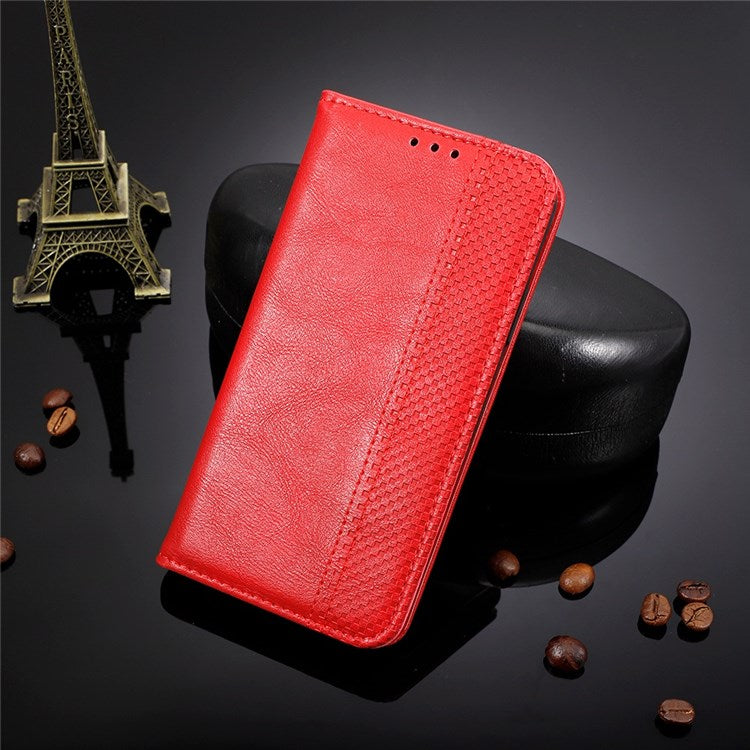 For vivo X80 5G Flip Folio Book Phone Case Shockproof Retro Texture Scratch-resistant Phone Cover Magnetic Smartphone Shell - Red