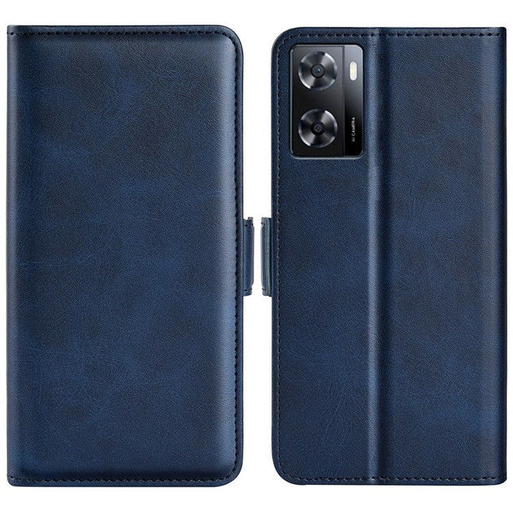 Textured PU Leather Stand Wallet Case for Oppo A57 4G / A57s 4G, Double Magnetic Clasp Folio Flip Phone Cover - Blue