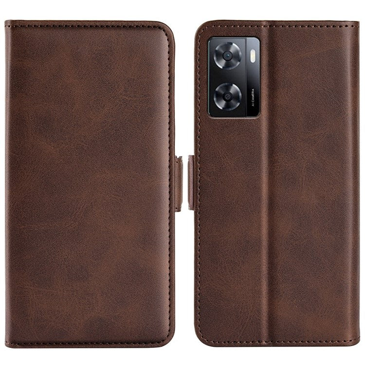 Textured PU Leather Stand Wallet Case for Oppo A57 4G / A57s 4G, Double Magnetic Clasp Folio Flip Phone Cover - Brown