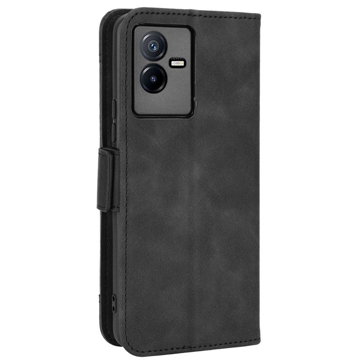 For vivo T2x 5G Stand Feature Multiple Card Slots Case PU Leather Wallet Magnetic Clasp Drop-proof Shell - Black