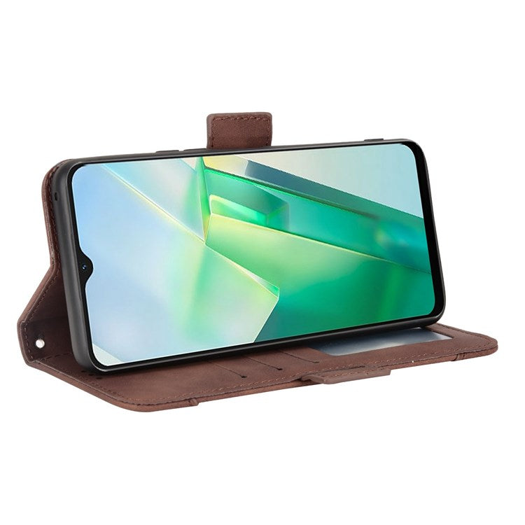 For vivo T2x 5G Stand Feature Multiple Card Slots Case PU Leather Wallet Magnetic Clasp Drop-proof Shell - Brown