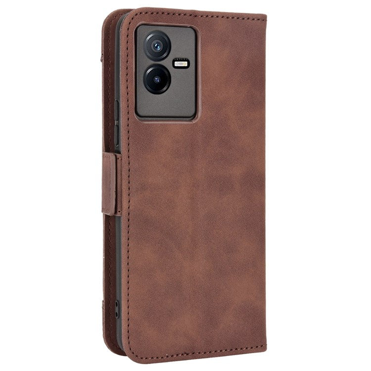 For vivo T2x 5G Stand Feature Multiple Card Slots Case PU Leather Wallet Magnetic Clasp Drop-proof Shell - Brown