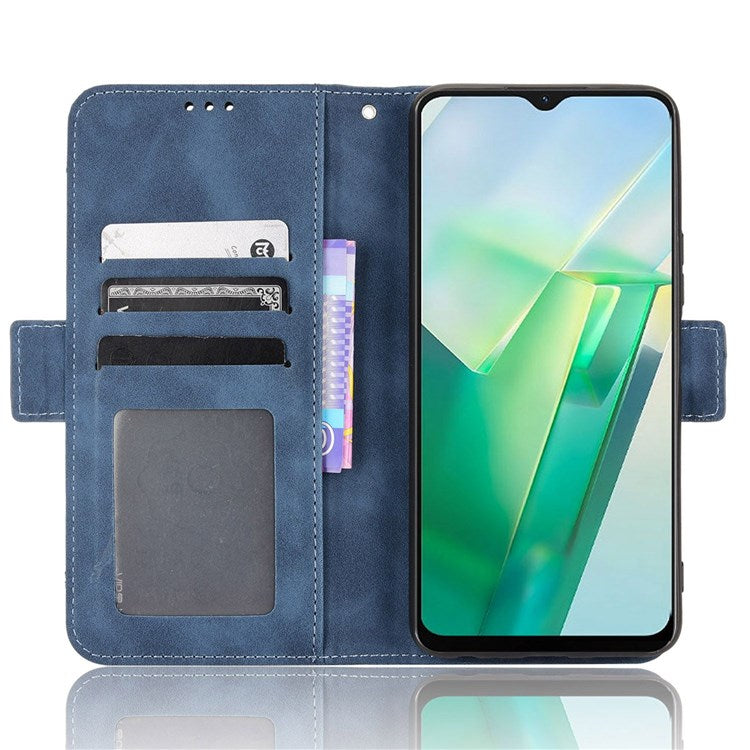 For vivo T2x 5G Stand Feature Multiple Card Slots Case PU Leather Wallet Magnetic Clasp Drop-proof Shell - Blue