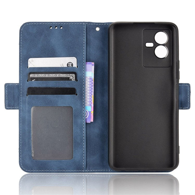 For vivo T2x 5G Stand Feature Multiple Card Slots Case PU Leather Wallet Magnetic Clasp Drop-proof Shell - Blue