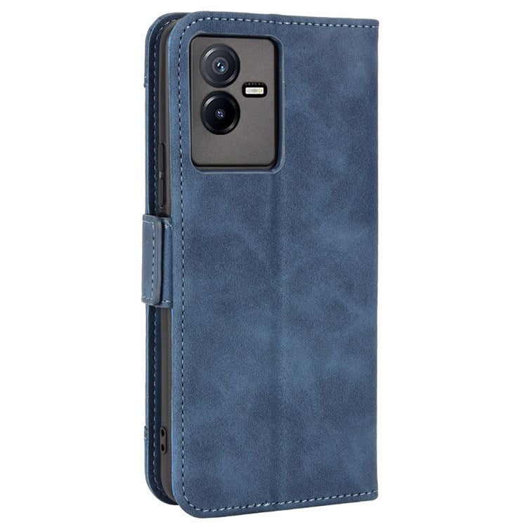 For vivo T2x 5G Stand Feature Multiple Card Slots Case PU Leather Wallet Magnetic Clasp Drop-proof Shell - Blue