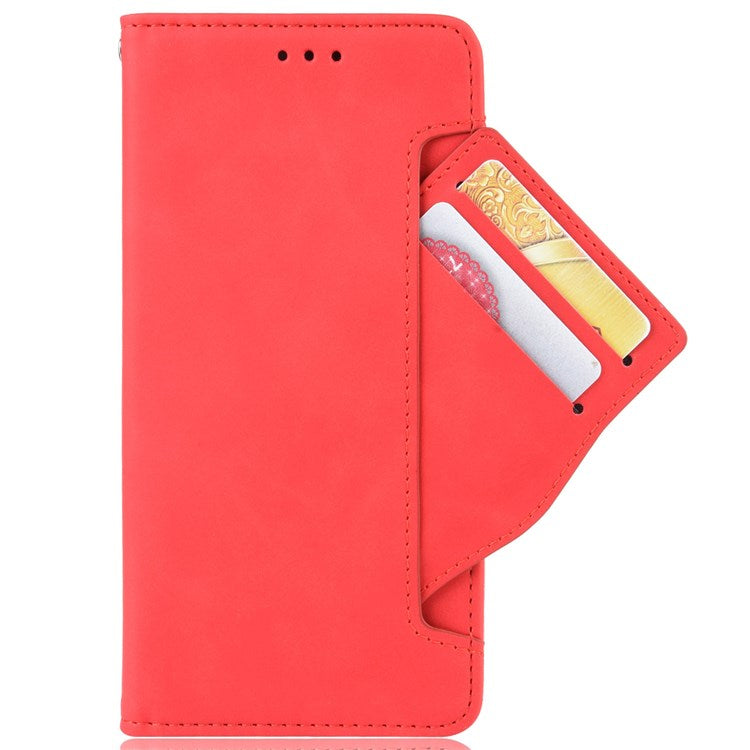 For vivo T2x 5G Stand Feature Multiple Card Slots Case PU Leather Wallet Magnetic Clasp Drop-proof Shell - Red