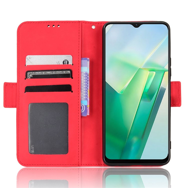 For vivo T2x 5G Stand Feature Multiple Card Slots Case PU Leather Wallet Magnetic Clasp Drop-proof Shell - Red