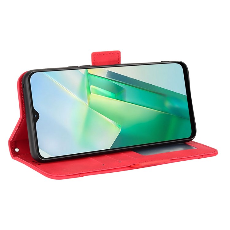 For vivo T2x 5G Stand Feature Multiple Card Slots Case PU Leather Wallet Magnetic Clasp Drop-proof Shell - Red