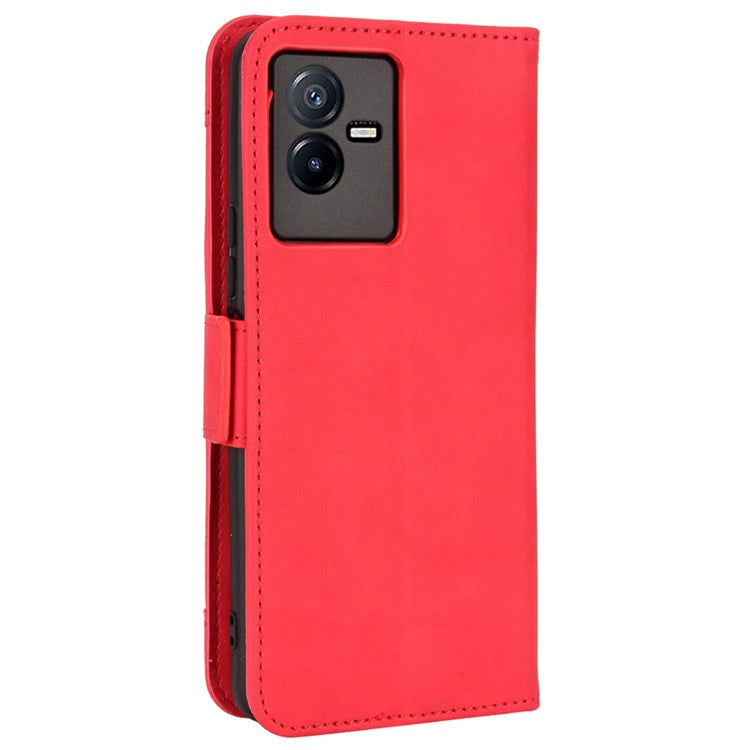 For vivo T2x 5G Stand Feature Multiple Card Slots Case PU Leather Wallet Magnetic Clasp Drop-proof Shell - Red