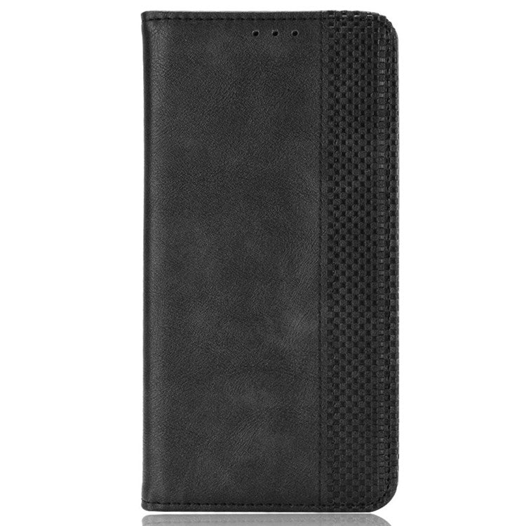 For vivo T2x 5G Retro Texture Leather Cell Phone Case Stand Magnetic Absorption Wallet Style Anti-shock Shell - Black