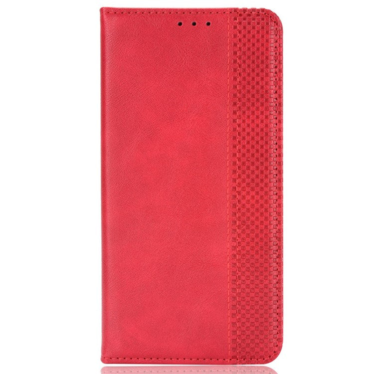 For vivo T2x 5G Retro Texture Leather Cell Phone Case Stand Magnetic Absorption Wallet Style Anti-shock Shell - Red