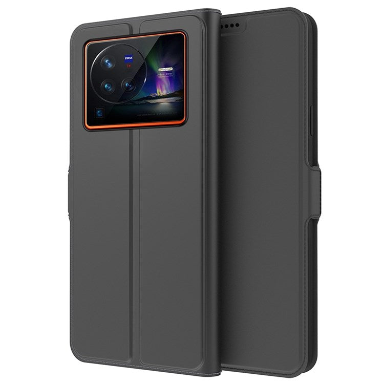 For vivo X80 Pro 5G Magnetic PU Leather Folio Flip Cover Card Slot Folding Stand Phone Case - Black