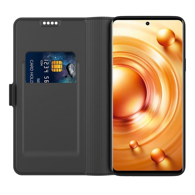 For vivo X80 Pro 5G Magnetic PU Leather Folio Flip Cover Card Slot Folding Stand Phone Case - Black