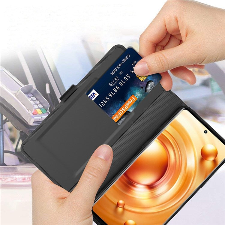 For vivo X80 Pro 5G Magnetic PU Leather Folio Flip Cover Card Slot Folding Stand Phone Case - Black