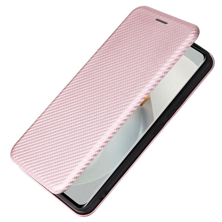 For vivo S12 / V23 5G Card Holder Mobile Phone Case Carbon Fiber Texture Magnetic Auto-absorbed PU Leather Stand Phone Cover - Rose Gold