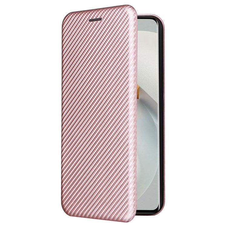 For vivo S12 / V23 5G Card Holder Mobile Phone Case Carbon Fiber Texture Magnetic Auto-absorbed PU Leather Stand Phone Cover - Rose Gold