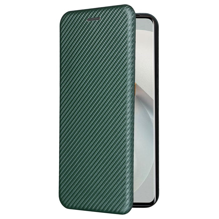 For vivo S12 / V23 5G Card Holder Mobile Phone Case Carbon Fiber Texture Magnetic Auto-absorbed PU Leather Stand Phone Cover - Green