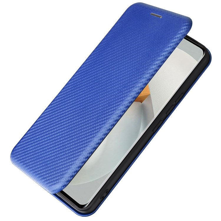 For vivo S12 / V23 5G Card Holder Mobile Phone Case Carbon Fiber Texture Magnetic Auto-absorbed PU Leather Stand Phone Cover - Blue