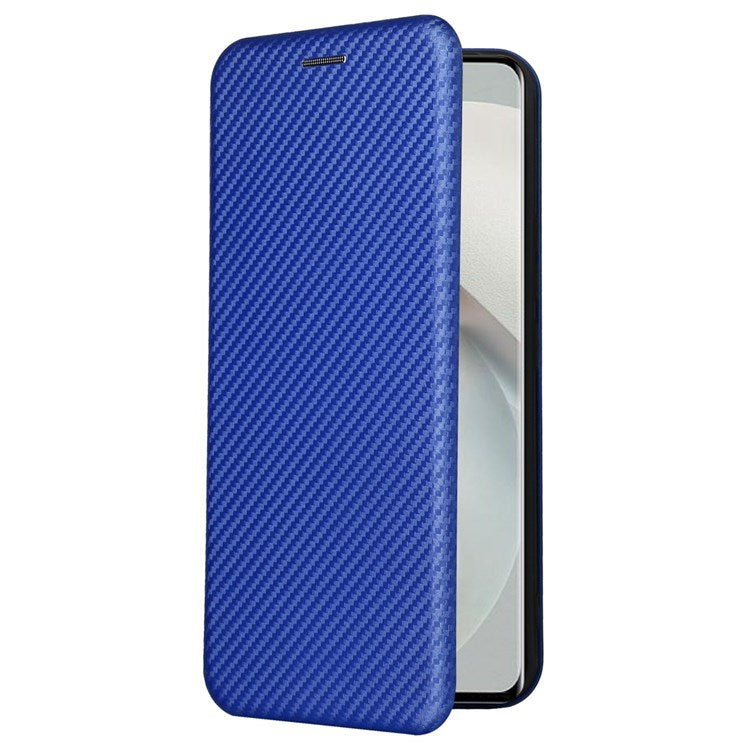 For vivo S12 / V23 5G Card Holder Mobile Phone Case Carbon Fiber Texture Magnetic Auto-absorbed PU Leather Stand Phone Cover - Blue