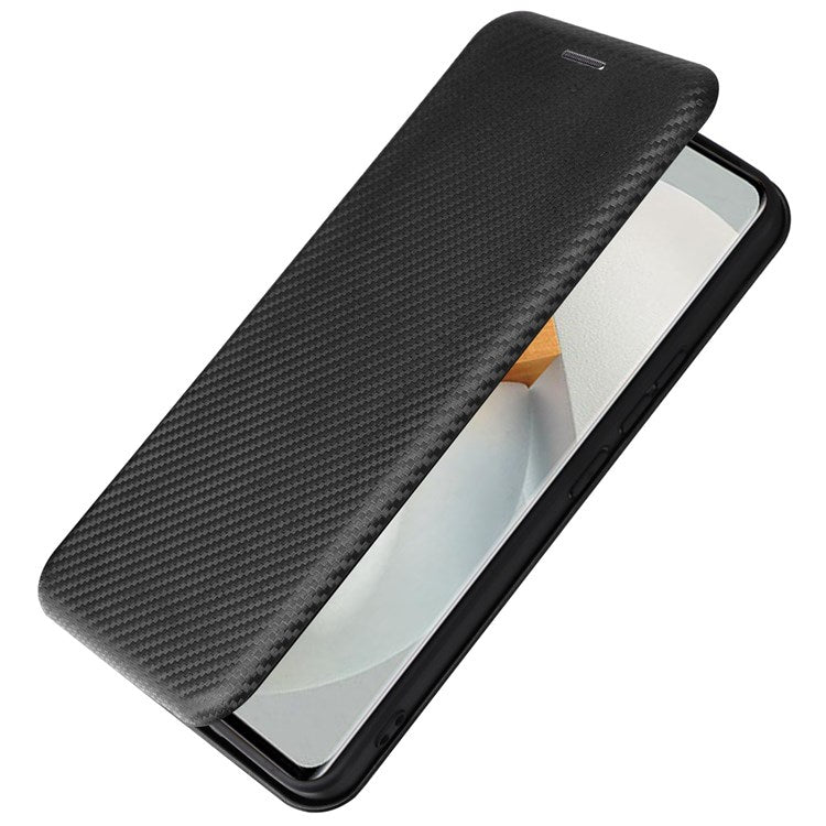 For vivo S12 / V23 5G Card Holder Mobile Phone Case Carbon Fiber Texture Magnetic Auto-absorbed PU Leather Stand Phone Cover - Black