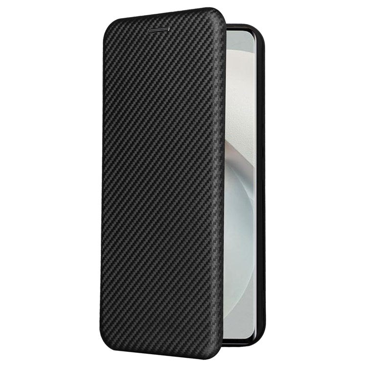 For vivo S12 / V23 5G Card Holder Mobile Phone Case Carbon Fiber Texture Magnetic Auto-absorbed PU Leather Stand Phone Cover - Black