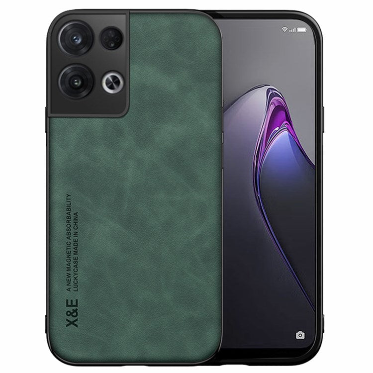 X&E Skin-touch Phone Case for Oppo Reno8 5G (Global Version) / Reno8 5G, Precise Cutout PU Leather Coated TPU Cover with Car Mount Metal Sheet - Green