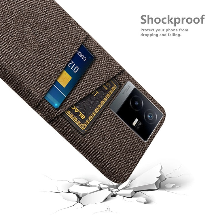 For vivo T2x 5G Cloth Texture Soft Touch Phone Case with Dual Card Slots Wear-resistant Protective Shell - Brown