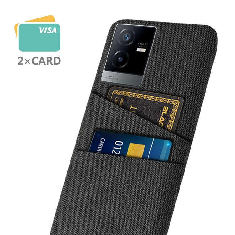 For vivo T2x 5G Cloth Texture Soft Touch Phone Case with Dual Card Slots Wear-resistant Protective Shell - Black