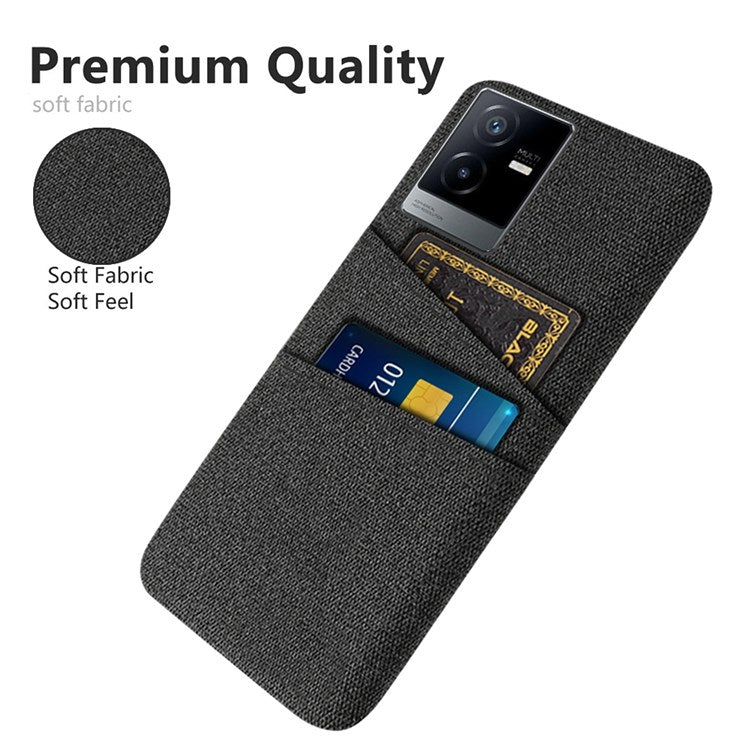 For vivo T2x 5G Cloth Texture Soft Touch Phone Case with Dual Card Slots Wear-resistant Protective Shell - Black