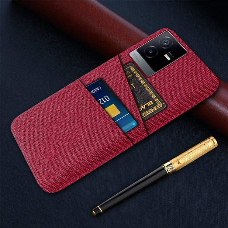 For vivo T2x 5G Cloth Texture Soft Touch Phone Case with Dual Card Slots Wear-resistant Protective Shell - Red