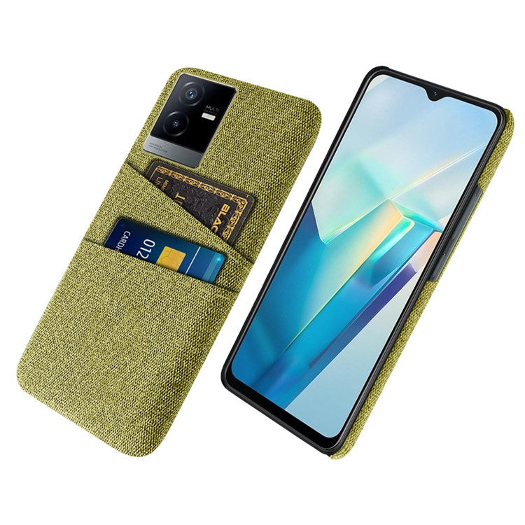 For vivo T2x 5G Cloth Texture Soft Touch Phone Case with Dual Card Slots Wear-resistant Protective Shell - Yellow