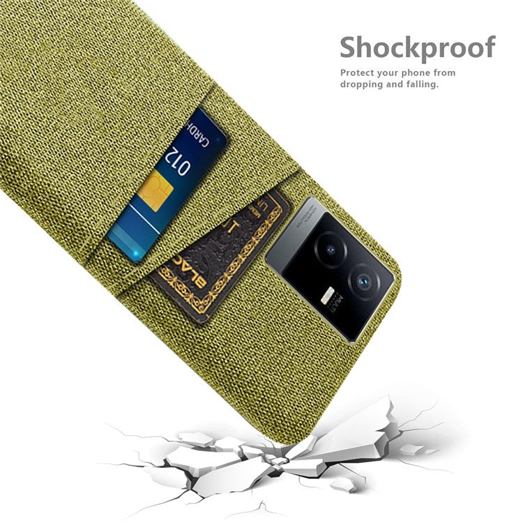 For vivo T2x 5G Cloth Texture Soft Touch Phone Case with Dual Card Slots Wear-resistant Protective Shell - Yellow