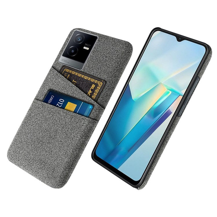 For vivo T2x 5G Cloth Texture Soft Touch Phone Case with Dual Card Slots Wear-resistant Protective Shell - Grey