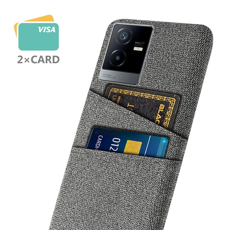 For vivo T2x 5G Cloth Texture Soft Touch Phone Case with Dual Card Slots Wear-resistant Protective Shell - Grey