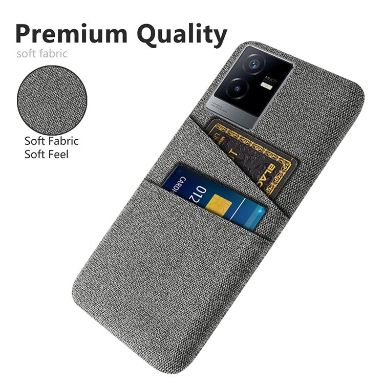 For vivo T2x 5G Cloth Texture Soft Touch Phone Case with Dual Card Slots Wear-resistant Protective Shell - Grey