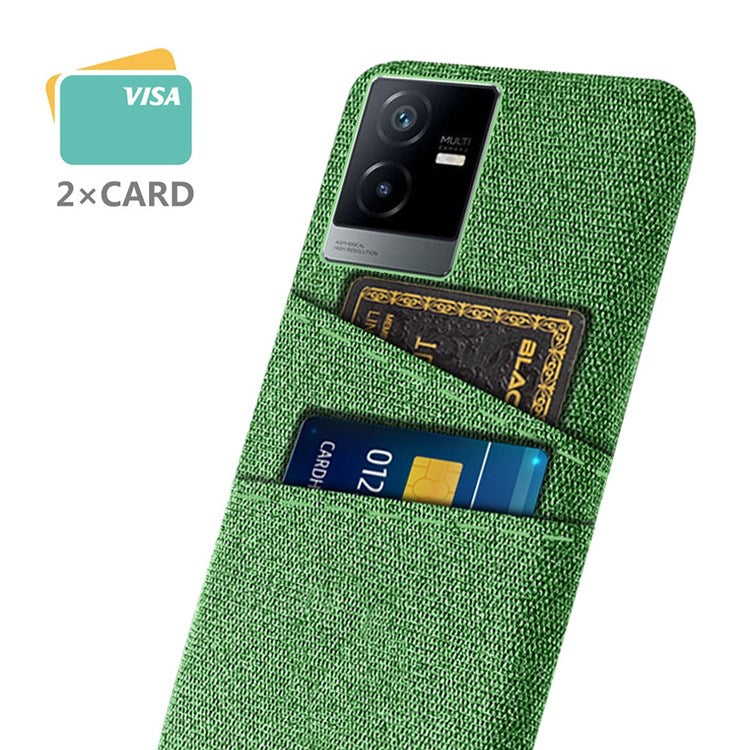 For vivo T2x 5G Cloth Texture Soft Touch Phone Case with Dual Card Slots Wear-resistant Protective Shell - Green