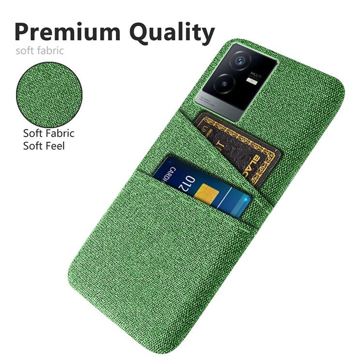 For vivo T2x 5G Cloth Texture Soft Touch Phone Case with Dual Card Slots Wear-resistant Protective Shell - Green