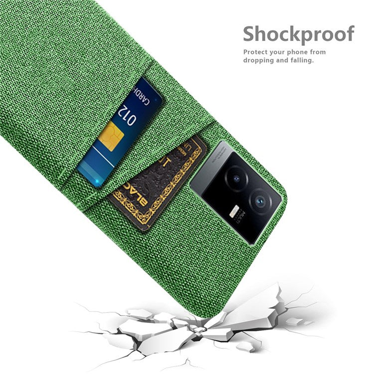 For vivo T2x 5G Cloth Texture Soft Touch Phone Case with Dual Card Slots Wear-resistant Protective Shell - Green