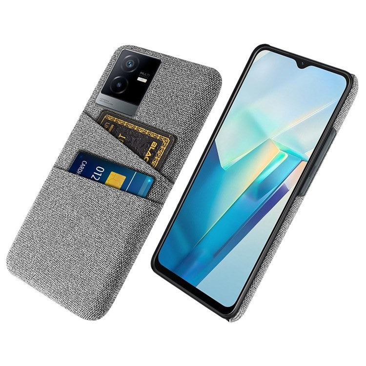 For vivo T2x 5G Cloth Texture Soft Touch Phone Case with Dual Card Slots Wear-resistant Protective Shell - Light Grey