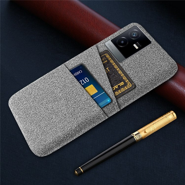 For vivo T2x 5G Cloth Texture Soft Touch Phone Case with Dual Card Slots Wear-resistant Protective Shell - Light Grey