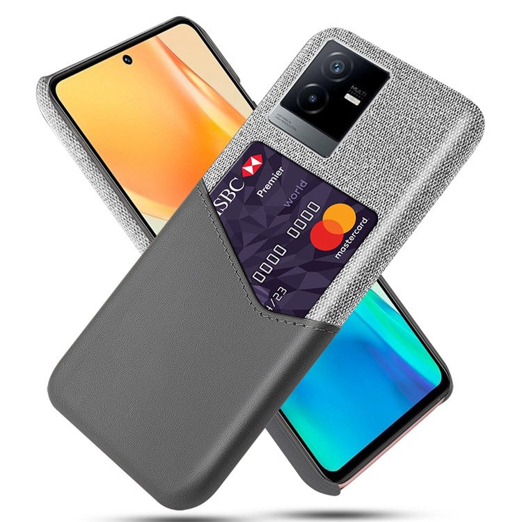 For vivo T2x 5G Scratch-resistant Phone Case Card Holder Cloth Texture PU Leather Coated PC Shell - Grey