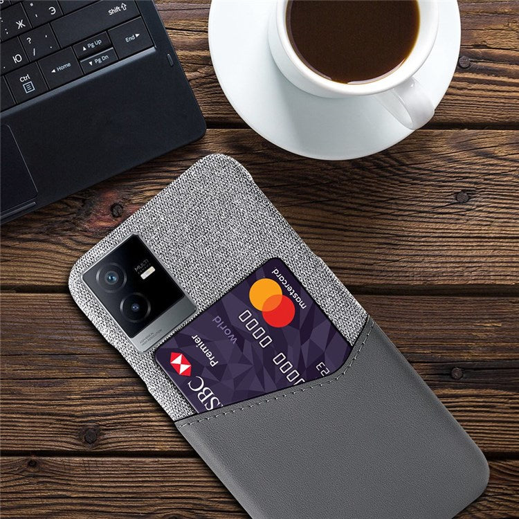 For vivo T2x 5G Scratch-resistant Phone Case Card Holder Cloth Texture PU Leather Coated PC Shell - Grey