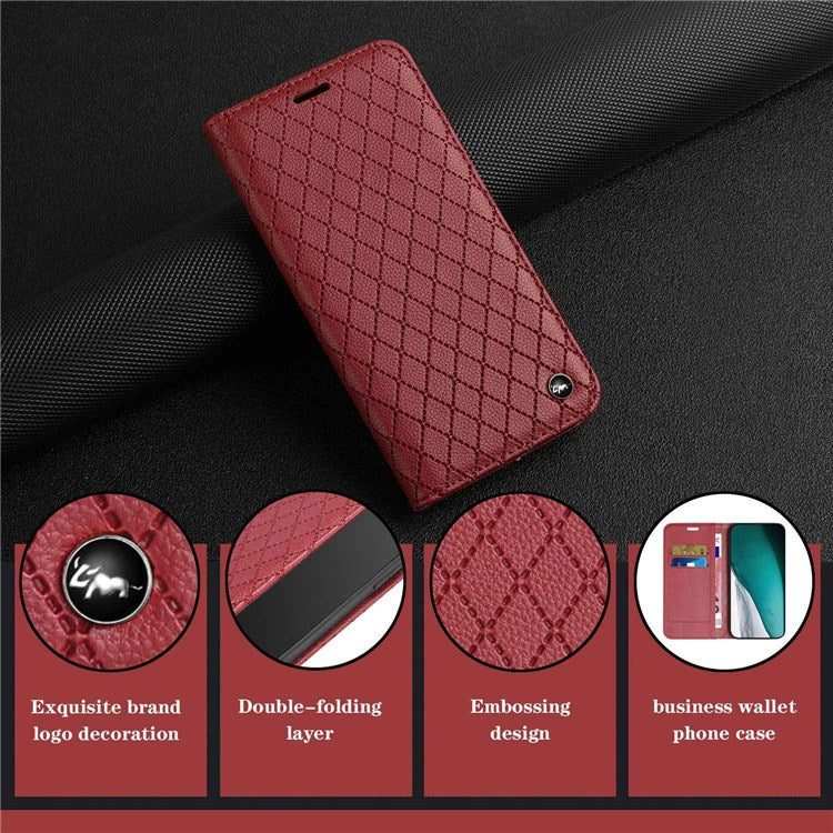 For vivo Y51s / Y51a / Y51 (2020, December) Anti-fall Rhombus Pattern Phone Flip Leather Wallet Case Litchi Texture Wear-resistant Cover with Stand - Red