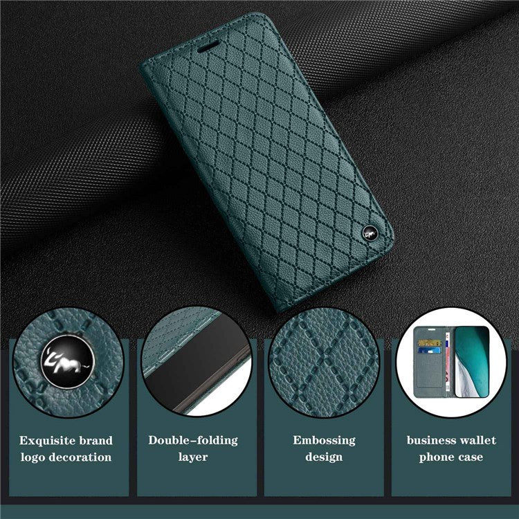 For vivo Y51s / Y51a / Y51 (2020, December) Anti-fall Rhombus Pattern Phone Flip Leather Wallet Case Litchi Texture Wear-resistant Cover with Stand - Green