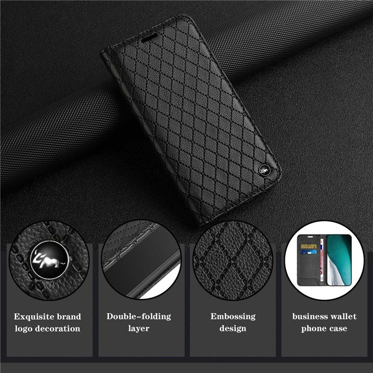 For vivo Y51s / Y51a / Y51 (2020, December) Anti-fall Rhombus Pattern Phone Flip Leather Wallet Case Litchi Texture Wear-resistant Cover with Stand - Black