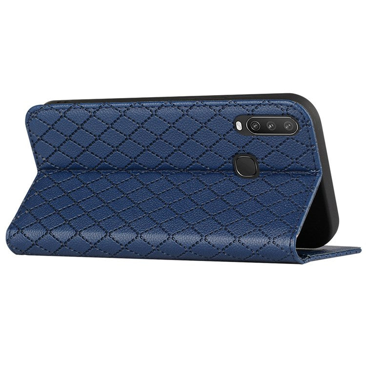 For vivo Y12 / Y15 / Y17 / Y11 (2019) Litchi Texture Anti-drop Phone Cover with Rhombus Pattern Flip Leather Wallet Case Stand - Blue