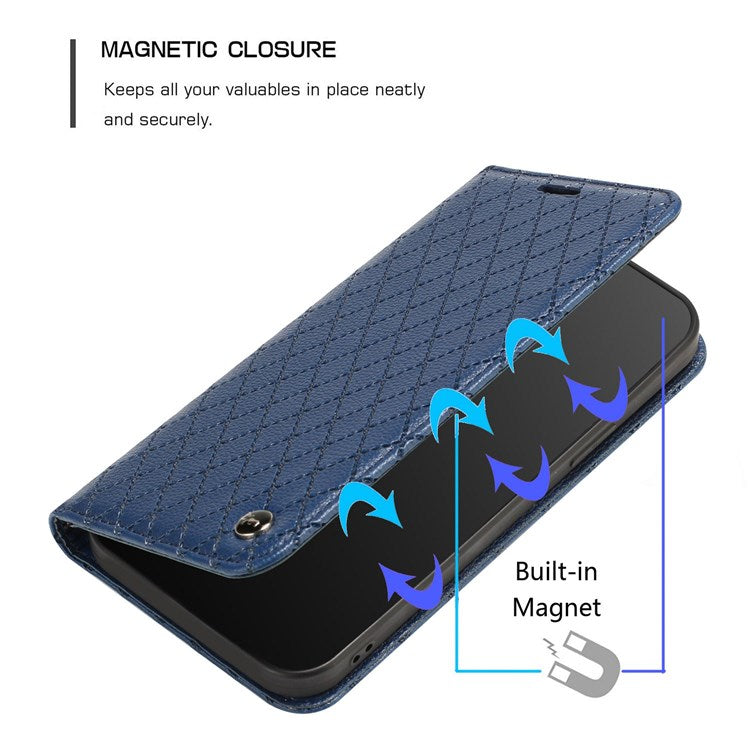 For vivo Y12 / Y15 / Y17 / Y11 (2019) Litchi Texture Anti-drop Phone Cover with Rhombus Pattern Flip Leather Wallet Case Stand - Blue