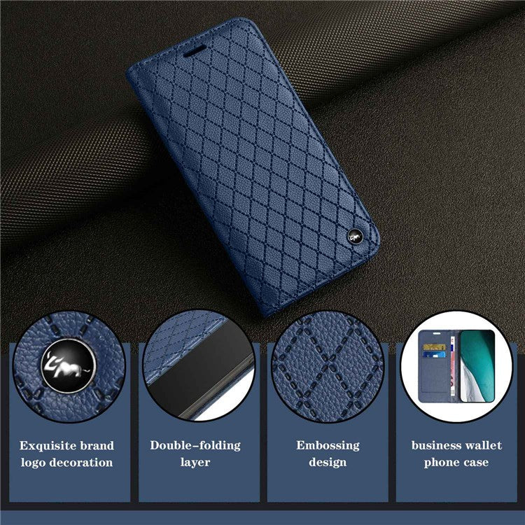 For vivo Y12 / Y15 / Y17 / Y11 (2019) Litchi Texture Anti-drop Phone Cover with Rhombus Pattern Flip Leather Wallet Case Stand - Blue