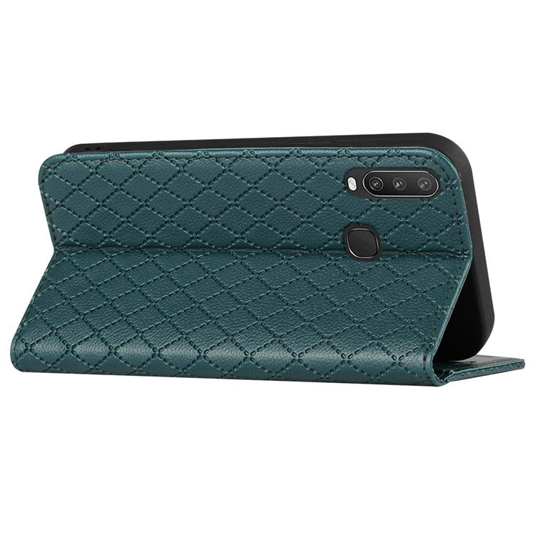 For vivo Y12 / Y15 / Y17 / Y11 (2019) Litchi Texture Anti-drop Phone Cover with Rhombus Pattern Flip Leather Wallet Case Stand - Green